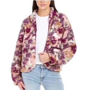 Calme by Johnny Was Floral Fleece Jacket Purple Women S Soft Cozy Zip NWT $188